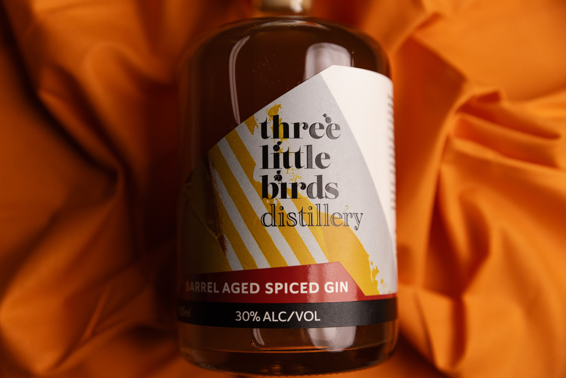 Barrel Aged Spiced Gin gin bottle from Three Little Birds Distillery